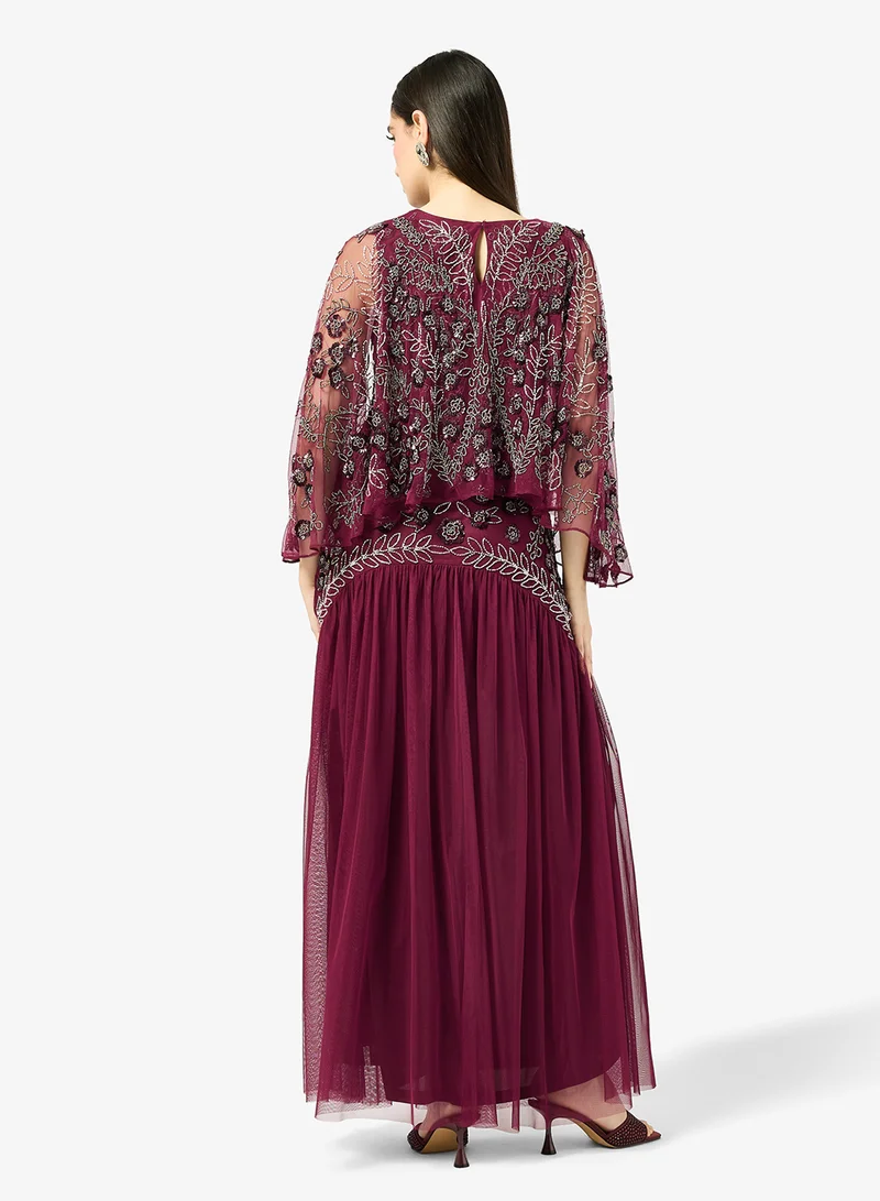 فروك اند فرل فستان ماكسي طويل بأكمام مزينة